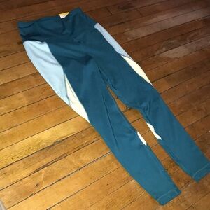 ZELOS Teal, Light Blue & Cream Colorblock Leggings